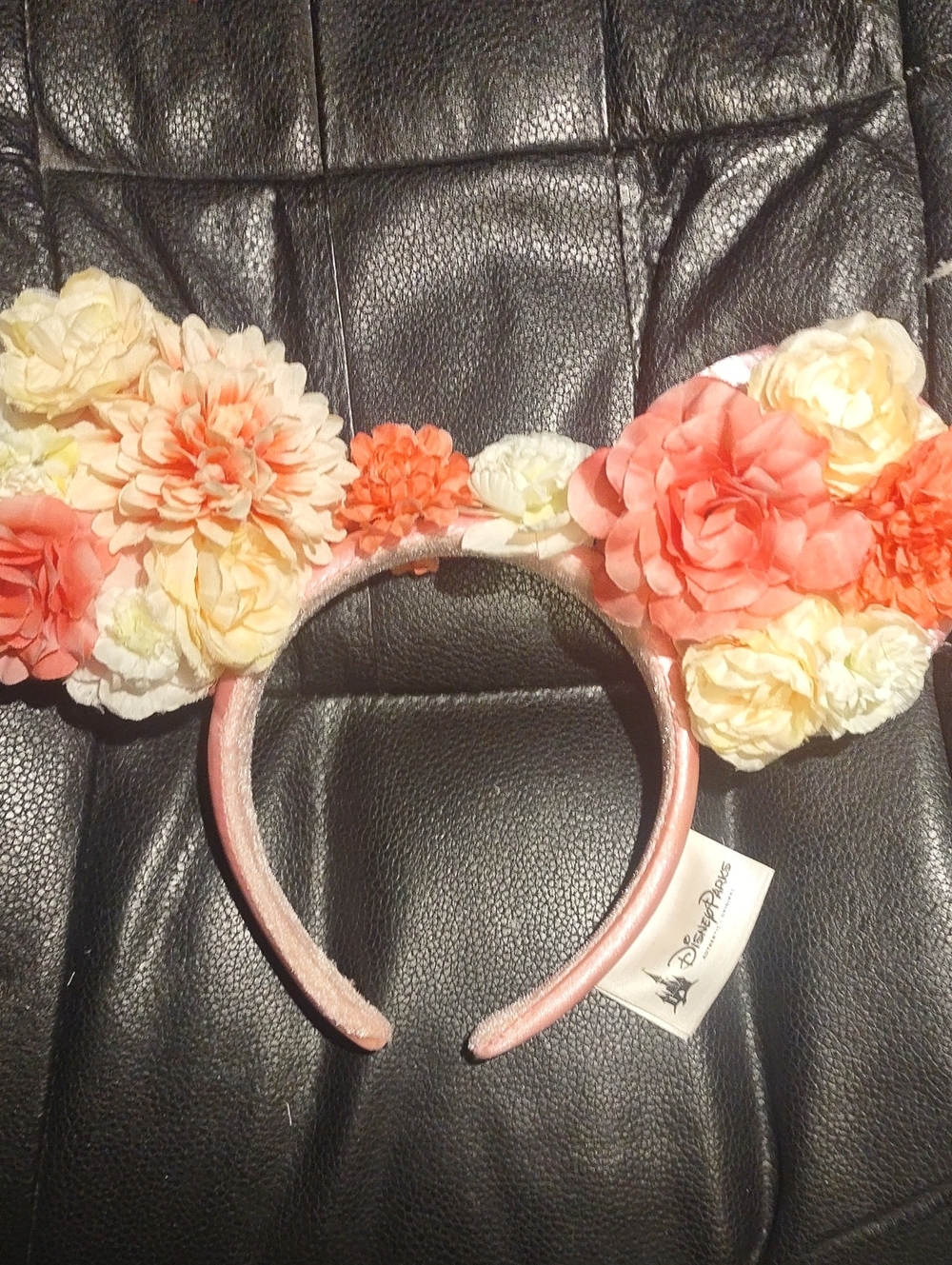 Disney Parks Floral Mouse Ear Headband - Coral & Cream